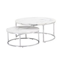 Mystique Wooden Nesting Coffee Tables In White Marble Effect