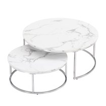 Mystique Wooden Nesting Coffee Tables In White Marble Effect