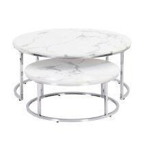 Mystique Wooden Nesting Coffee Tables In White Marble Effect