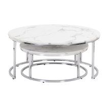 Mystique Wooden Nesting Coffee Tables In White Marble Effect