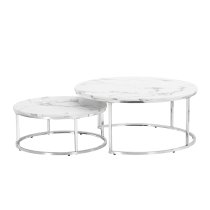 Mystique Wooden Nesting Coffee Tables In White Marble Effect