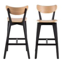 Riga Oak And Black Wooden Bar Stools In Pair