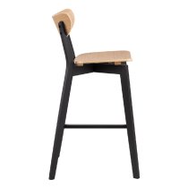 Riga Oak And Black Wooden Bar Stools In Pair