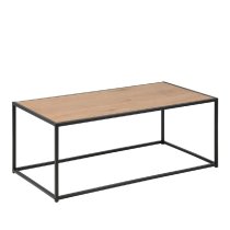 Sparks Wooden Coffee Table With Black Metal Frame In Oak