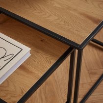 Sparks Wooden Nest Of 2 Tables With Black Metal Frame In Oak