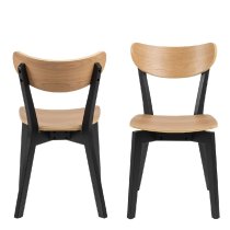 Riga Oak And Black Wooden Dining Chairs In Pair