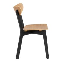 Riga Oak And Black Wooden Dining Chairs In Pair