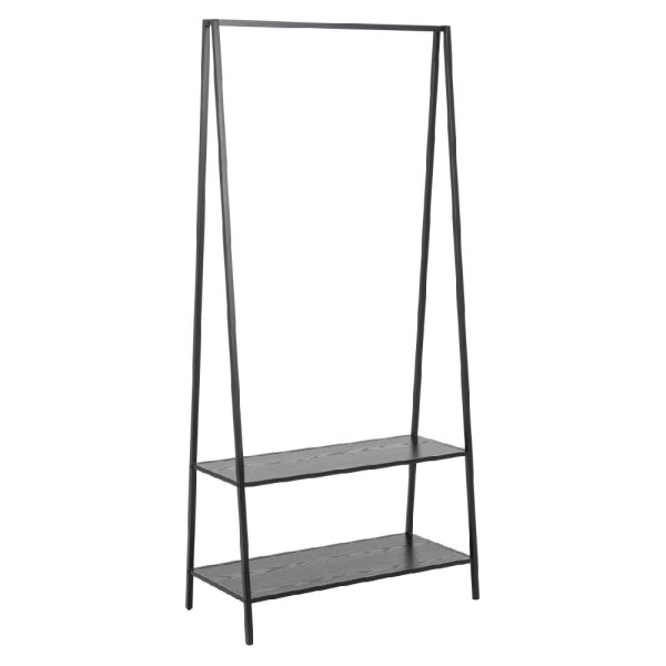 Sparks Wooden Clothes Stand With 2 Shelves In Ash Black