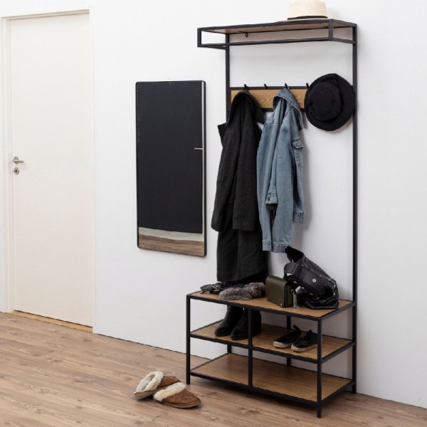 Sparks Wooden Clothes Stand With 3 Shelves In Oak And Black