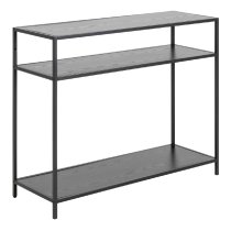 Sparks Wooden Console Table With 2 Shelves In Ash Black