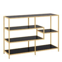 Sparks Wooden Bookcase With 4 Shelves And Gold Frame In Black