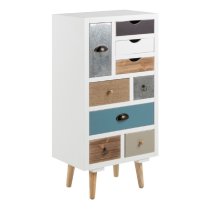 Taos Wooden Chest Of 9 Drawers With Oak Legs In Multicolour