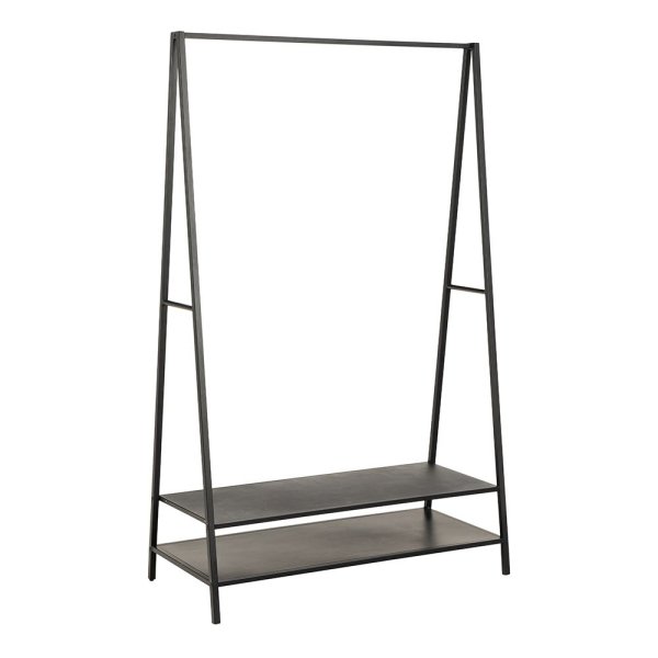 Salina Wooden Clothes Stand With 2 Shelves In Black