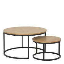 Salem Wooden Nesting Coffee Tables With Black Metal Frame In Oak