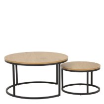 Salem Wooden Nesting Coffee Tables With Black Metal Frame In Oak