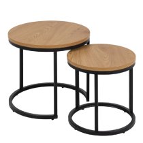 Salem Wooden Nest Of 2 Tables With Black Metal Frame In Oak