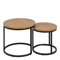 Salem Wooden Nest Of 2 Tables With Black Metal Frame In Oak