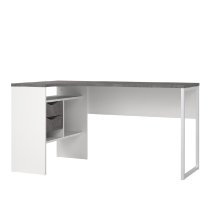 Frosk Wooden Corner Laptop Desk With 2 Drawers In White And Grey