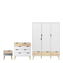 Okla Wooden Bedroom Set With 3 Doors Wardrobe In White And Oak