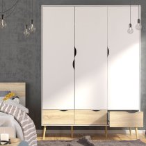 Okla Wooden Bedroom Set With 3 Doors Wardrobe In White And Oak