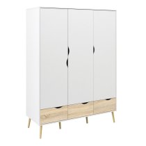 Okla Wooden Bedroom Set With 3 Doors Wardrobe In White And Oak