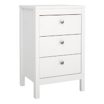 Macron Wooden Bedside Cabinet With 3 Drawers In White