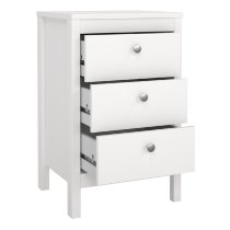 Macron Wooden Bedside Cabinet With 3 Drawers In White