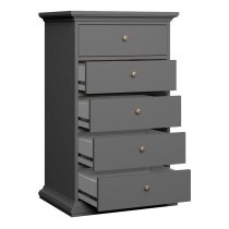 Paroya Wooden Chest Of 5 Drawers In Matt Grey