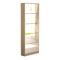 Shovy Wooden Shoe Cabinet With 5 Flip Glass Doors In Oak