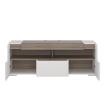 Tortola High Gloss TV Stand With 2 Doors In White And Oak