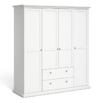 Paroya Wooden Wardrobe With 4 Doors 2 Drawers In White