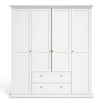 Paroya Wooden Wardrobe With 4 Doors 2 Drawers In White