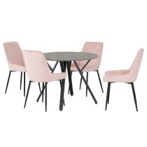 Alsip Round Concrete Dining Table With 4 Avah Pink Chairs