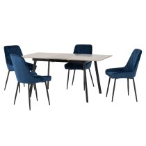 Avah Extending Concrete Dining Table With 4 Blue Chairs