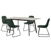 Avah Extending Concrete Dining Table With 4 Lyster Green Chairs