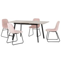 Avah Extending Concrete Dining Table With 4 Lyster Pink Chairs