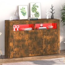 Brea Wooden Storage Cabinet In Smoked Oak With LED Lights