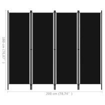 Celina Fabric 4 Panels 200cm x 180cm Room Divider In Black