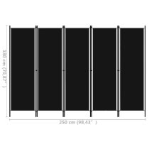 Celina Fabric 5 Panels 250cm x 180cm Room Divider In Black