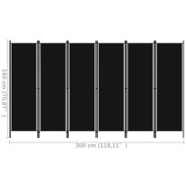 Celina Fabric 6 Panels 300cm x 180cm Room Divider In Black