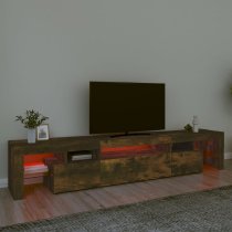 Bethel Wooden TV Stand In Smoked Oak With LED Lights