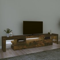 Bethel Wooden TV Stand In Smoked Oak With LED Lights