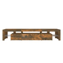 Bethel Wooden TV Stand In Smoked Oak With LED Lights