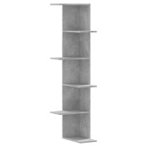 Ravena Wooden Corner Wall Shelf With 5 Shelves In Concrete Grey