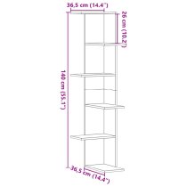 Ravena Wooden Corner Wall Shelf With 5 Shelves In Concrete Grey