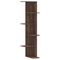 Ravena Wooden Corner Wall Shelf With 5 Shelves In Dark Brown Oak