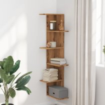 Ravena Wooden Corner Wall Shelf With 5 Shelves In Oak