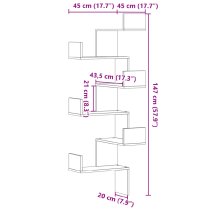 Ruston Wooden Corner Wall Shelf With 6 Shelves In Concrete Grey