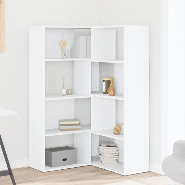 Quincy Wooden Cornor Bookcase With 8 Shelves In White