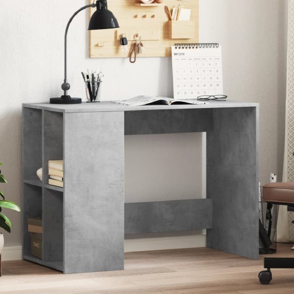 Knutsford Wooden Laptop Desk With 4 Shelves In Concrete Grey